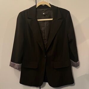 Iz Byer Black Blazer featuring Cropped Sleeves with Striped Cuffs, Pockets